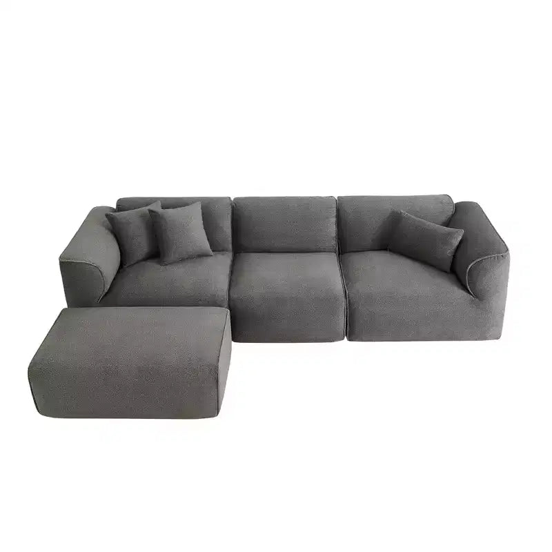Clihome Luxury Living Room 4-Seater Velvet Sofa Set with Movable Ottoman,Plush Couch