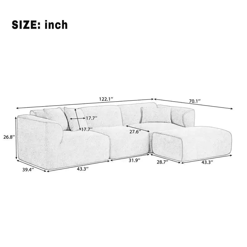 Clihome Luxury Living Room 4-Seater Velvet Sofa Set with Movable Ottoman,Plush Couch