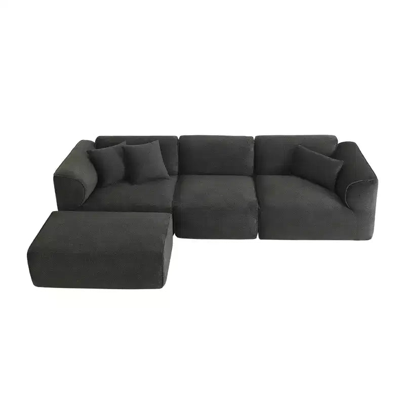 Clihome Luxury Living Room 4-Seater Velvet Sofa Set with Movable Ottoman,Plush Couch