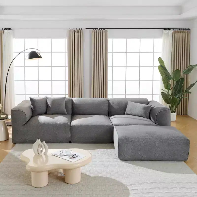 Clihome Luxury Living Room 4-Seater Velvet Sofa Set with Movable Ottoman,Plush Couch