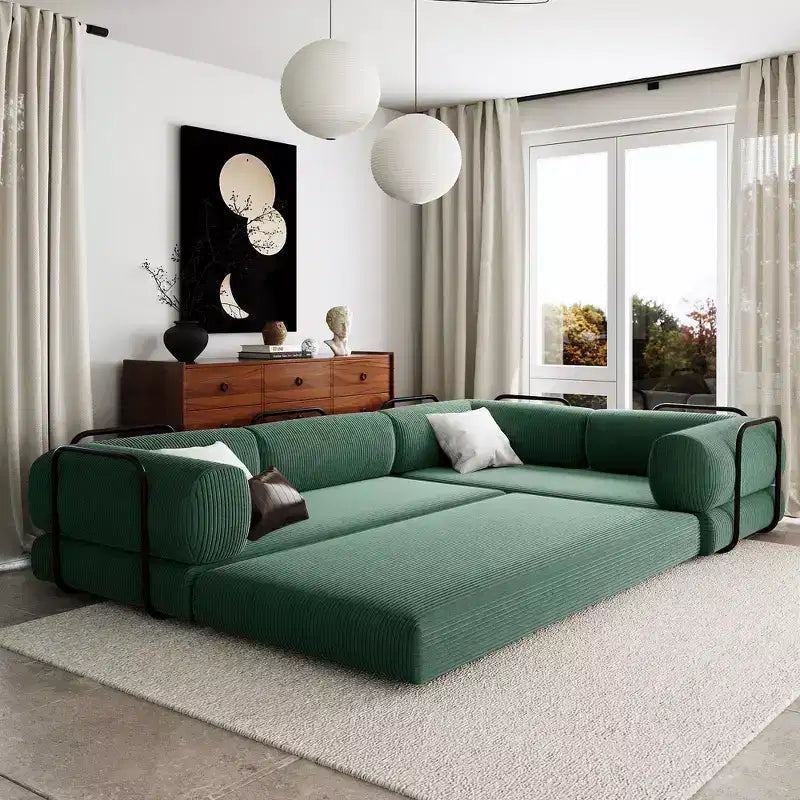 Clihome L-Shaped Corduroy Sofa Bed, Modular Sectional with Reversible Chaise & High-Density Foam for Versatile Living Room