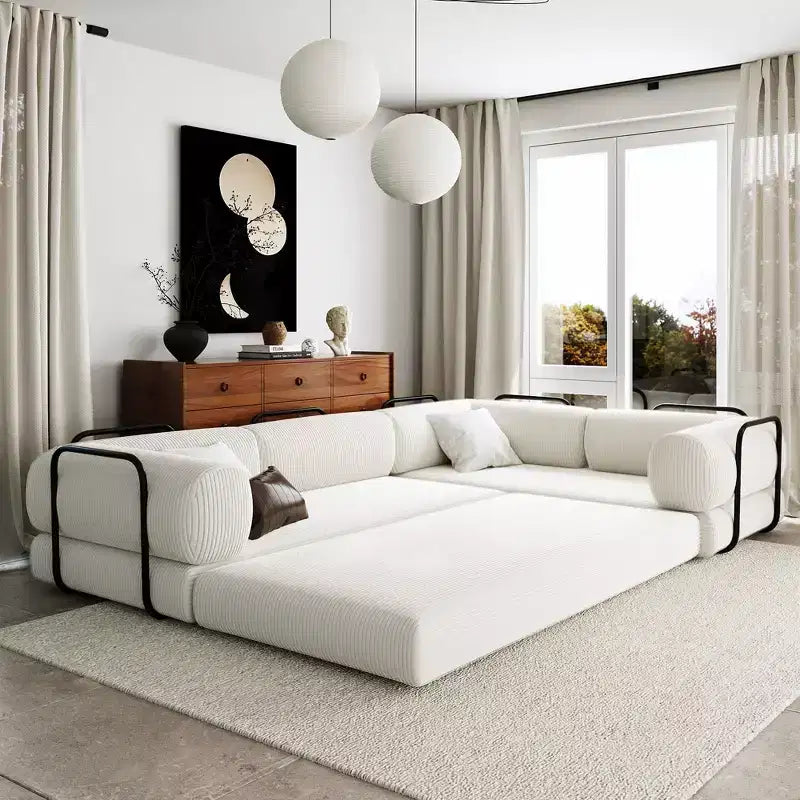 Clihome L-Shaped Corduroy Sofa Bed, Modular Sectional with Reversible Chaise & High-Density Foam for Versatile Living Room