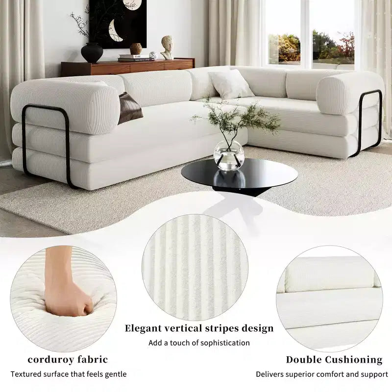 Clihome L-Shaped Corduroy Sofa Bed, Modular Sectional with Reversible Chaise & High-Density Foam for Versatile Living Room