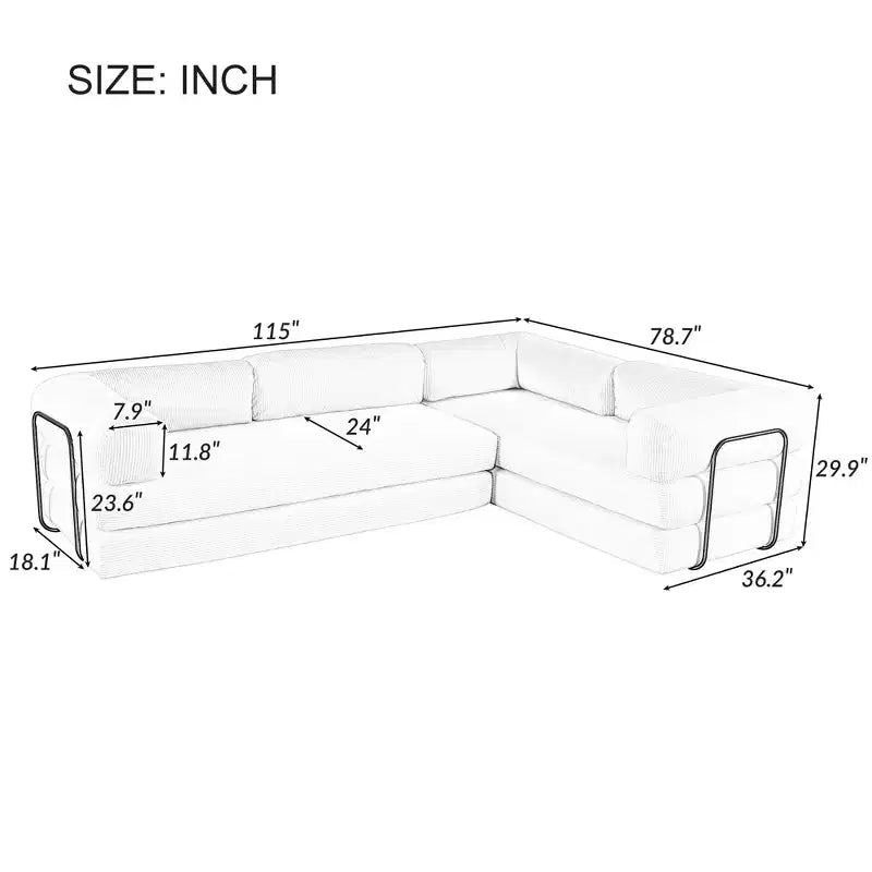 Clihome L-Shaped Corduroy Sofa Bed, Modular Sectional with Reversible Chaise & High-Density Foam for Versatile Living Room