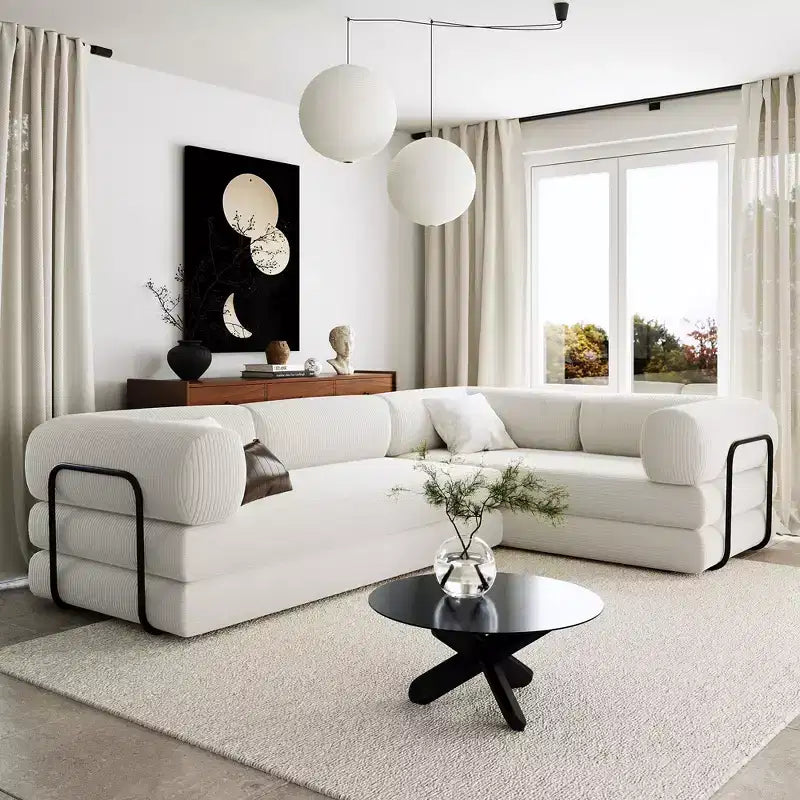 Clihome L-Shaped Corduroy Sofa Bed, Modular Sectional with Reversible Chaise & High-Density Foam for Versatile Living Room
