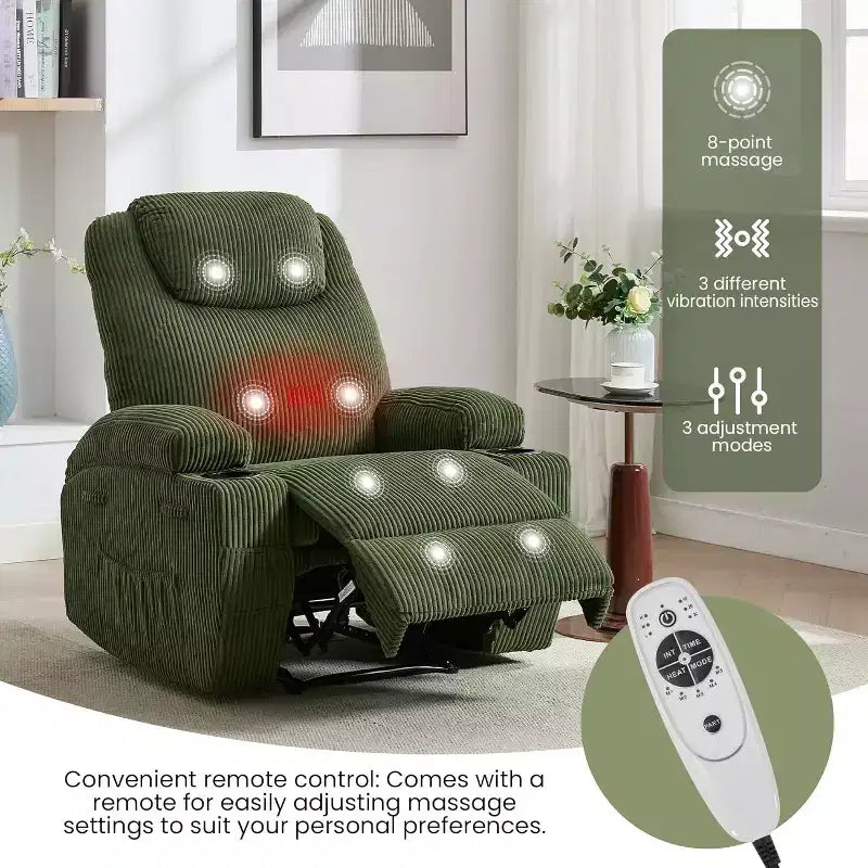 Comfy Corduroy Recliner Chair, Adjustable Design, 2 Side Pockets & Tool-Free Setup, 360 Swivel Rocking Recliner Chair, for Living Room, Bedroom