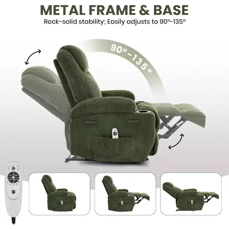Comfy Corduroy Recliner Chair, Adjustable Design, 2 Side Pockets & Tool-Free Setup, 360 Swivel Rocking Recliner Chair, for Living Room, Bedroom