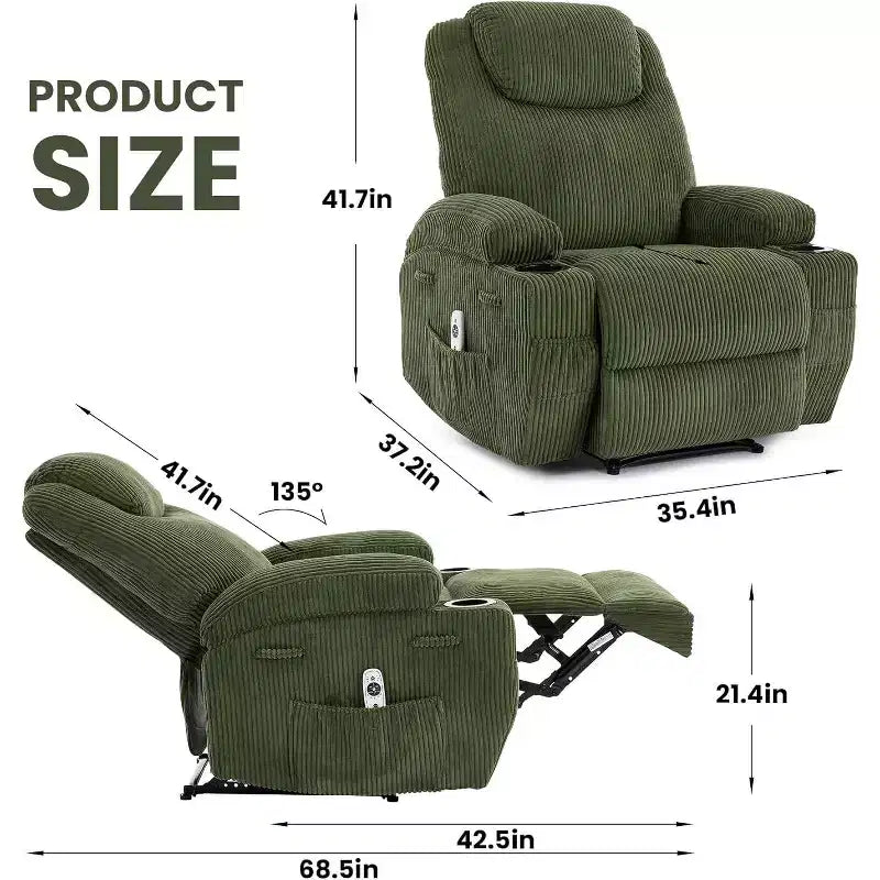 Comfy Corduroy Recliner Chair, Adjustable Design, 2 Side Pockets & Tool-Free Setup, 360 Swivel Rocking Recliner Chair, for Living Room, Bedroom