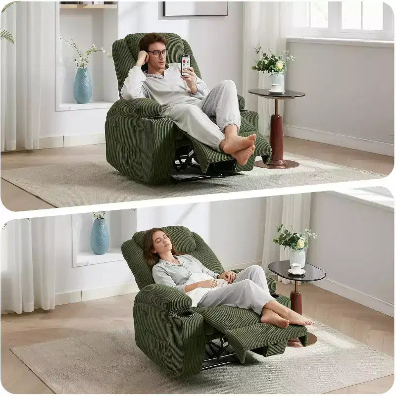 Comfy Corduroy Recliner Chair, Adjustable Design, 2 Side Pockets & Tool-Free Setup, 360 Swivel Rocking Recliner Chair, for Living Room, Bedroom