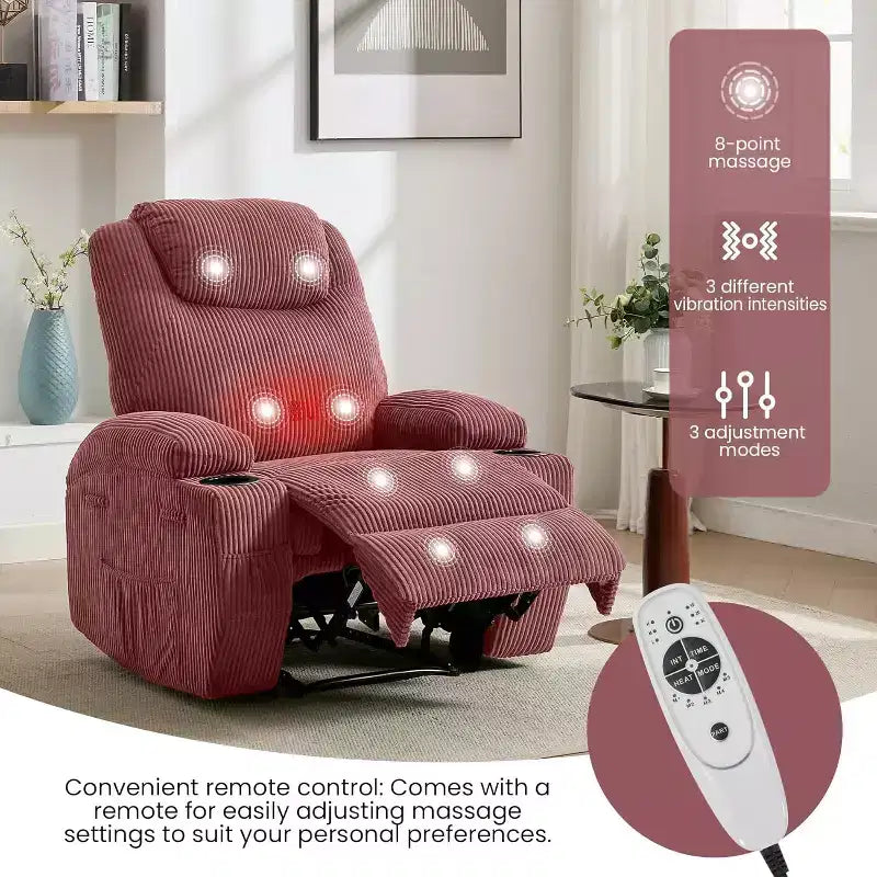 Comfy Corduroy Recliner Chair, Adjustable Design, 2 Side Pockets & Tool-Free Setup, 360 Swivel Rocking Recliner Chair, for Living Room, Bedroom