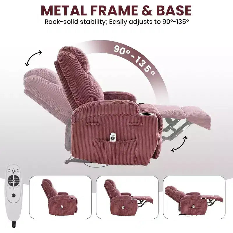 Comfy Corduroy Recliner Chair, Adjustable Design, 2 Side Pockets & Tool-Free Setup, 360 Swivel Rocking Recliner Chair, for Living Room, Bedroom