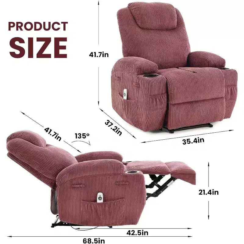 Comfy Corduroy Recliner Chair, Adjustable Design, 2 Side Pockets & Tool-Free Setup, 360 Swivel Rocking Recliner Chair, for Living Room, Bedroom