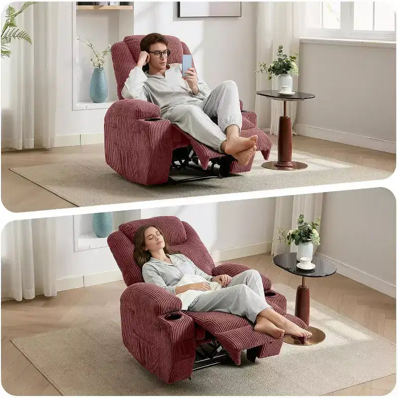 Comfy Corduroy Recliner Chair, Adjustable Design, 2 Side Pockets & Tool-Free Setup, 360 Swivel Rocking Recliner Chair, for Living Room, Bedroom