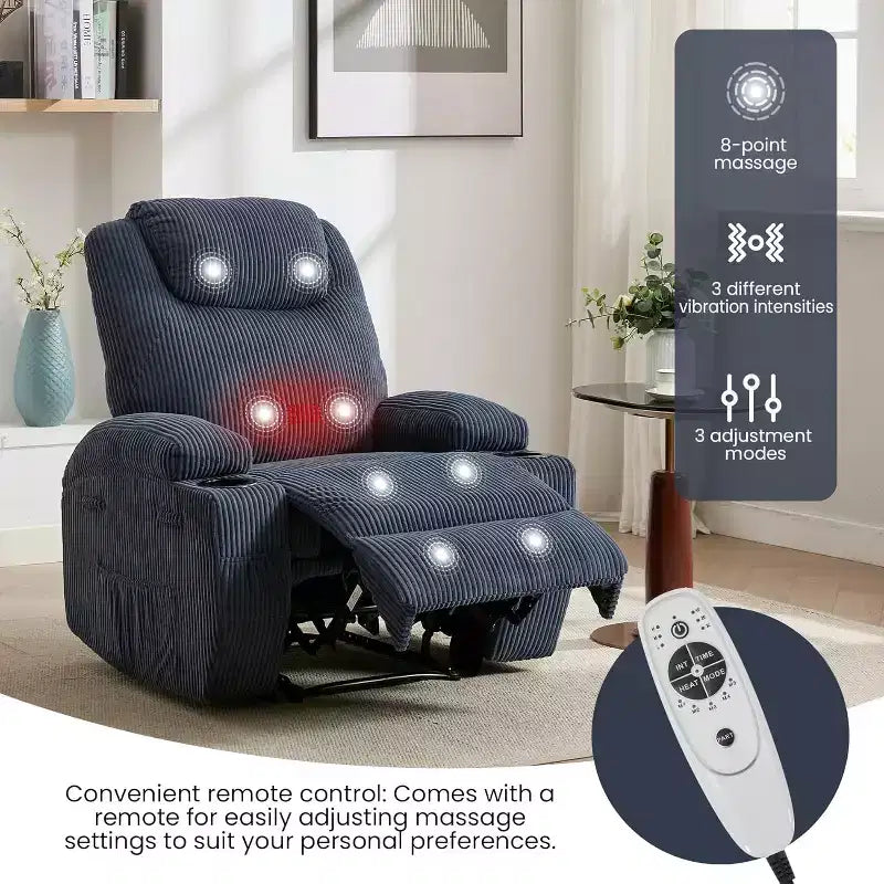 Comfy Corduroy Recliner Chair, Adjustable Design, 2 Side Pockets & Tool-Free Setup, 360 Swivel Rocking Recliner Chair, for Living Room, Bedroom