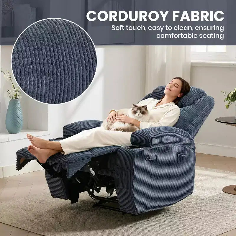 Comfy Corduroy Recliner Chair, Adjustable Design, 2 Side Pockets & Tool-Free Setup, 360 Swivel Rocking Recliner Chair, for Living Room, Bedroom