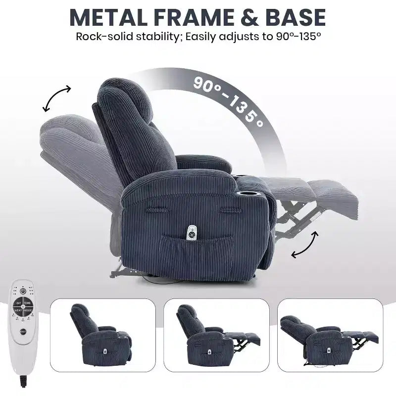 Comfy Corduroy Recliner Chair, Adjustable Design, 2 Side Pockets & Tool-Free Setup, 360 Swivel Rocking Recliner Chair, for Living Room, Bedroom