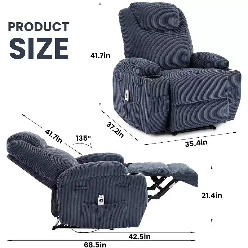 Comfy Corduroy Recliner Chair, Adjustable Design, 2 Side Pockets & Tool-Free Setup, 360 Swivel Rocking Recliner Chair, for Living Room, Bedroom