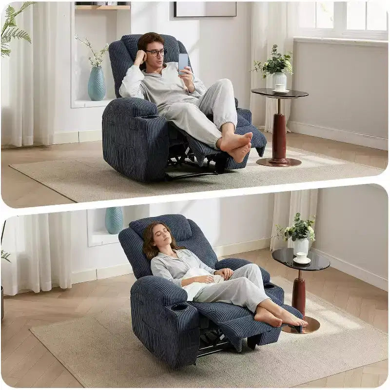 Comfy Corduroy Recliner Chair, Adjustable Design, 2 Side Pockets & Tool-Free Setup, 360 Swivel Rocking Recliner Chair, for Living Room, Bedroom