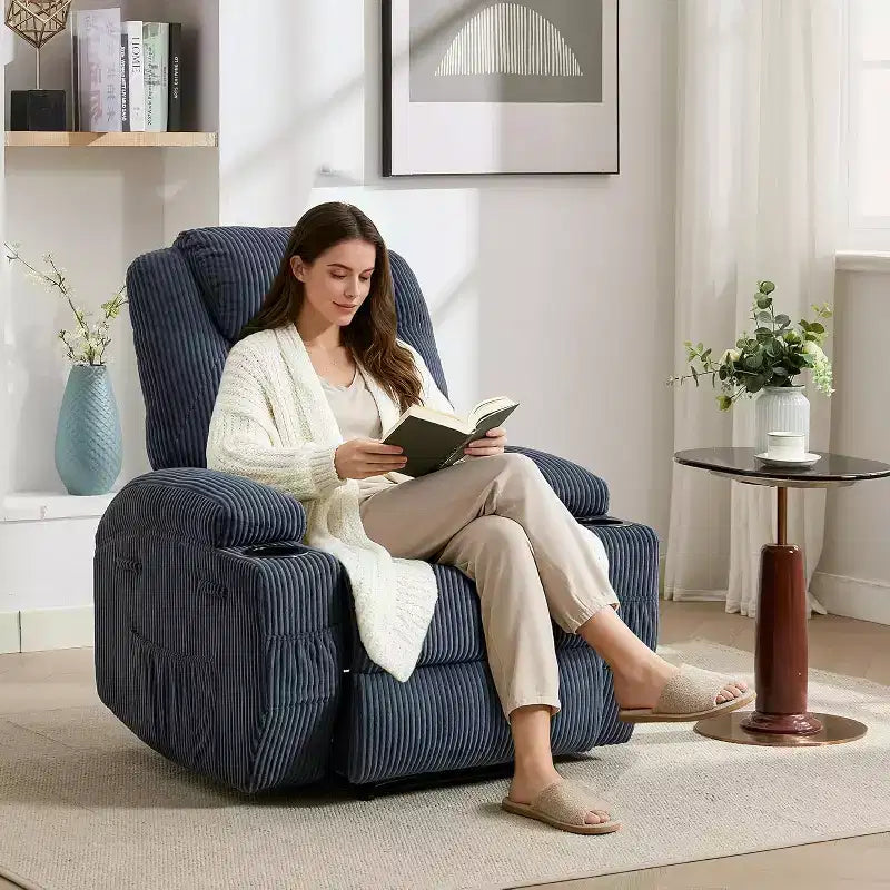 Comfy Corduroy Recliner Chair, Adjustable Design, 2 Side Pockets & Tool-Free Setup, 360 Swivel Rocking Recliner Chair, for Living Room, Bedroom