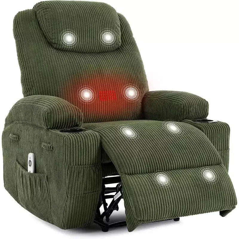 Sillón reclinable de pana cómodo, diseño ajustable, 2 bolsillos laterales y montaje sin herramientas, sillón reclinable giratorio 360 grados, para sala de estar, dormitorio
