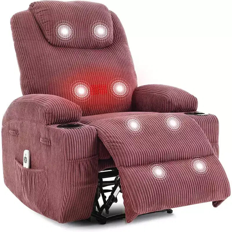 Sillón reclinable de pana cómodo, diseño ajustable, 2 bolsillos laterales y montaje sin herramientas, sillón reclinable giratorio 360 grados, para sala de estar, dormitorio
