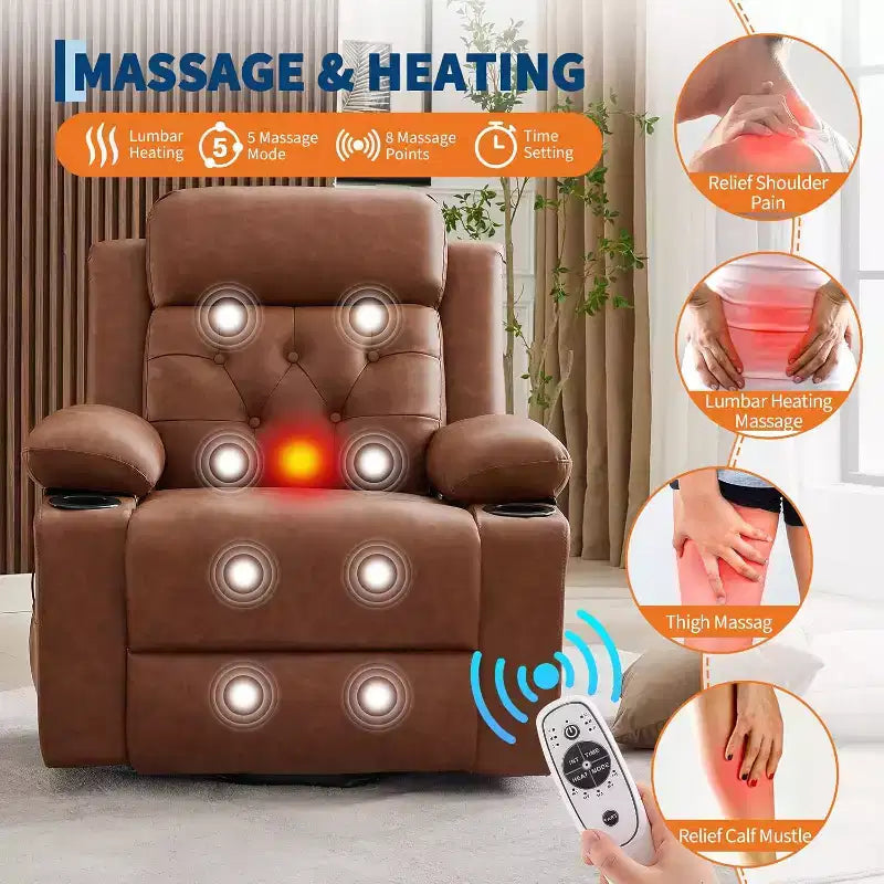 Comfy Corduroy Recliner Chair, Oversized PU Leather Lift Recliner, Adjustable Design, Side Pockets, Two Cup Holders, for Living Room, Bedroom