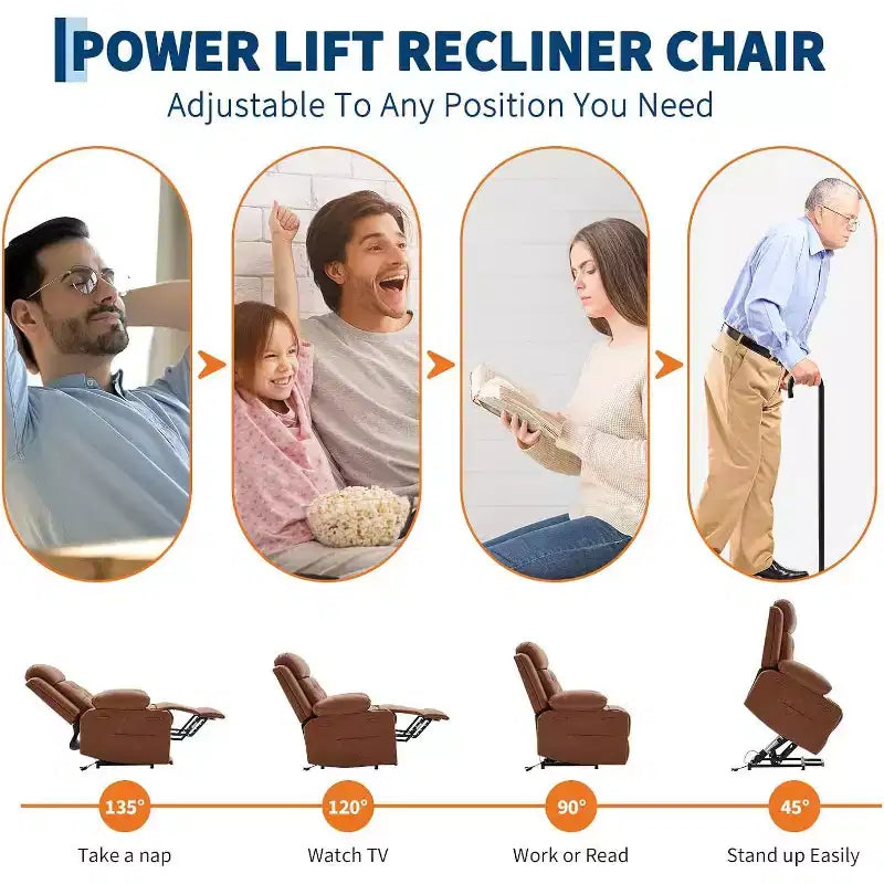 Comfy Corduroy Recliner Chair, Oversized PU Leather Lift Recliner, Adjustable Design, Side Pockets, Two Cup Holders, for Living Room, Bedroom