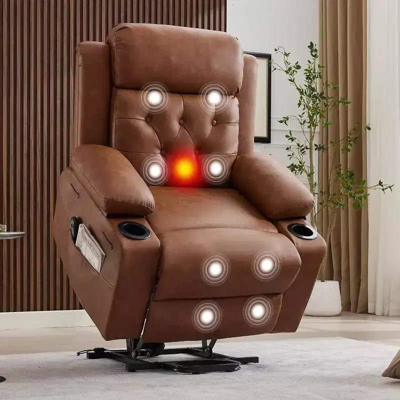 Comfy Corduroy Recliner Chair, Oversized PU Leather Lift Recliner, Adjustable Design, Side Pockets, Two Cup Holders, for Living Room, Bedroom