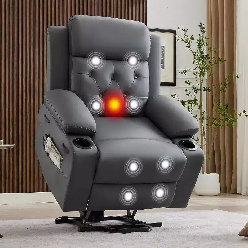 Comfy Corduroy Recliner Chair, Oversized PU Leather Lift Recliner, Adjustable Design, Side Pockets, Two Cup Holders, for Living Room, Bedroom