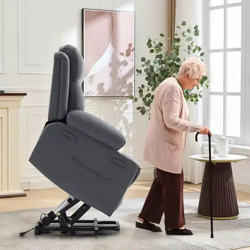 Comfy Corduroy Recliner Chair, Oversized PU Leather Lift Recliner, Adjustable Design, Side Pockets, Two Cup Holders, for Living Room, Bedroom