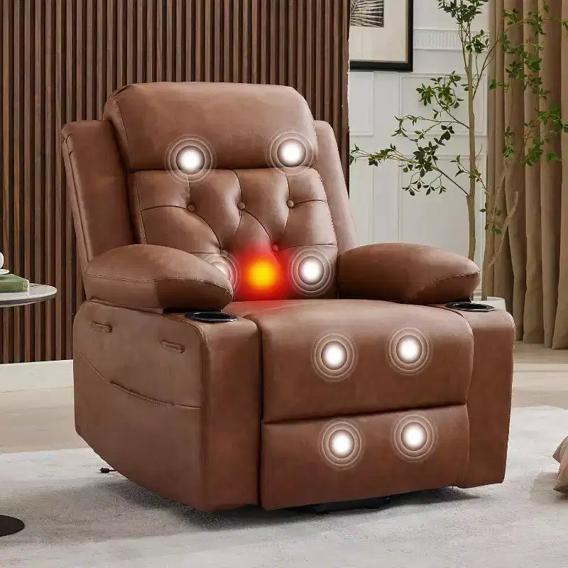 Sillón reclinable de pana cómodo, reclinable elevador de cuero sintético de gran tamaño, diseño ajustable, bolsillos laterales, dos portavasos, para sala de estar, dormitorio