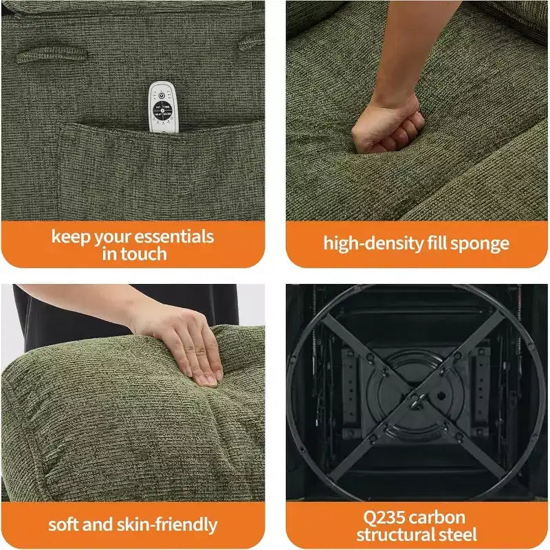 Rocker Recliner, 360 Swivel Linen Glider Chairs, Side Pocket & 2 Cup Holders, for Living Room, Bedroom