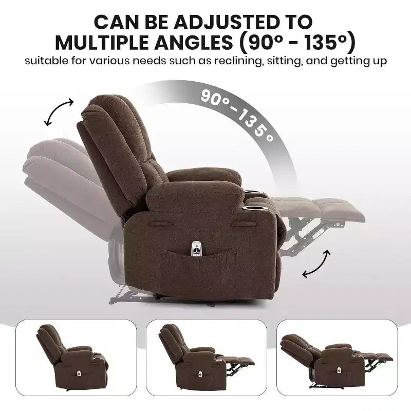 Oversized Massage Recliner Chair, Single Sofa, Side Pocket,2 Cup Holders, Ergonomic Overstuffed Breathable Fabric Reclining Chair, for Living Room