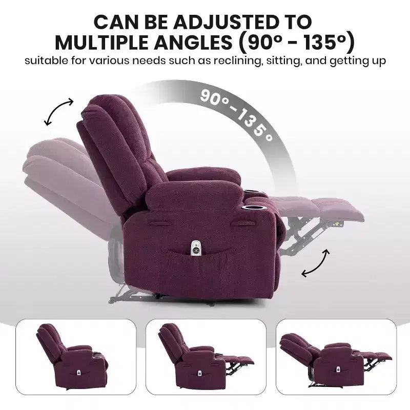 Oversized Massage Recliner Chair, Single Sofa, Side Pocket,2 Cup Holders, Ergonomic Overstuffed Breathable Fabric Reclining Chair, for Living Room
