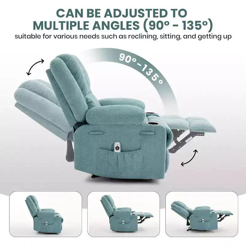 Oversized Massage Recliner Chair, Single Sofa, Side Pocket,2 Cup Holders, Ergonomic Overstuffed Breathable Fabric Reclining Chair, for Living Room