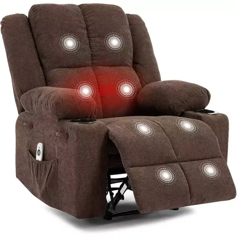 Oversized Massage Recliner Chair, Single Sofa, Side Pocket,2 Cup Holders, Ergonomic Overstuffed Breathable Fabric Reclining Chair, for Living Room