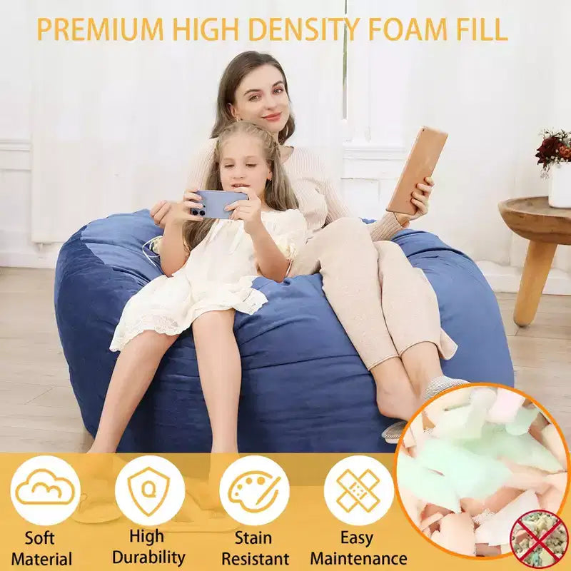 Giant Bean Bag Chair with High-Rebound Memory Foam, 4 Ft Large Bean Bag Chairs, Comfy Bean Bag Sofa, Big Beanbag Chair Round Soft