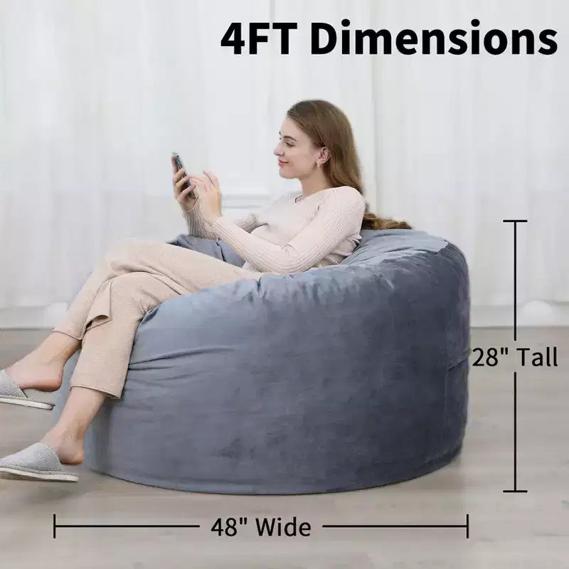Giant Bean Bag Chair with High-Rebound Memory Foam, 4 Ft Large Bean Bag Chairs, Comfy Bean Bag Sofa, Big Beanbag Chair Round Soft