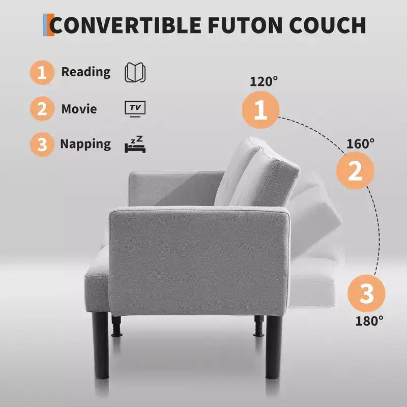 75.5 Convertible Futon Sofa Bed, Mid Century Futon Couch, 3-Position Adjustable Recliner Sofa, Modern Recliner with Legs, Easy Cleaning