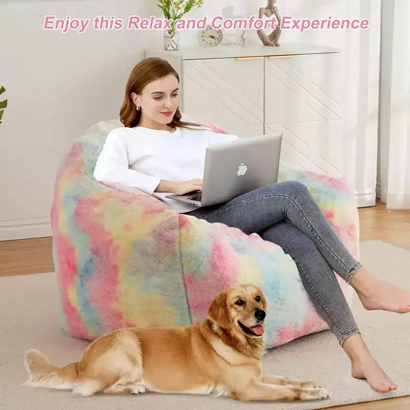 Bean Bag Chair for Adults, Plush Faux Fur Memory Foam Lounger, Ergonomic Beanbag Sofa Chair, Lazy Sofa Cozy Beanbag, for Dorm, Living Room