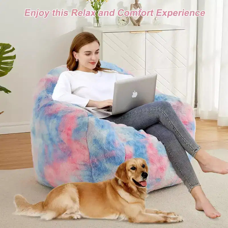 Bean Bag Chair for Adults, Plush Faux Fur Memory Foam Lounger, Ergonomic Beanbag Sofa Chair, Lazy Sofa Cozy Beanbag, for Dorm, Living Room