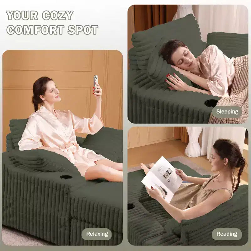 Oversized Chaise Lounge Chair Indoor, Upholstered Corduroy Sofa, Bed Cloud Couch, 3 Pillows, Single Sleeper Sofa, for Living Room, Bedroom