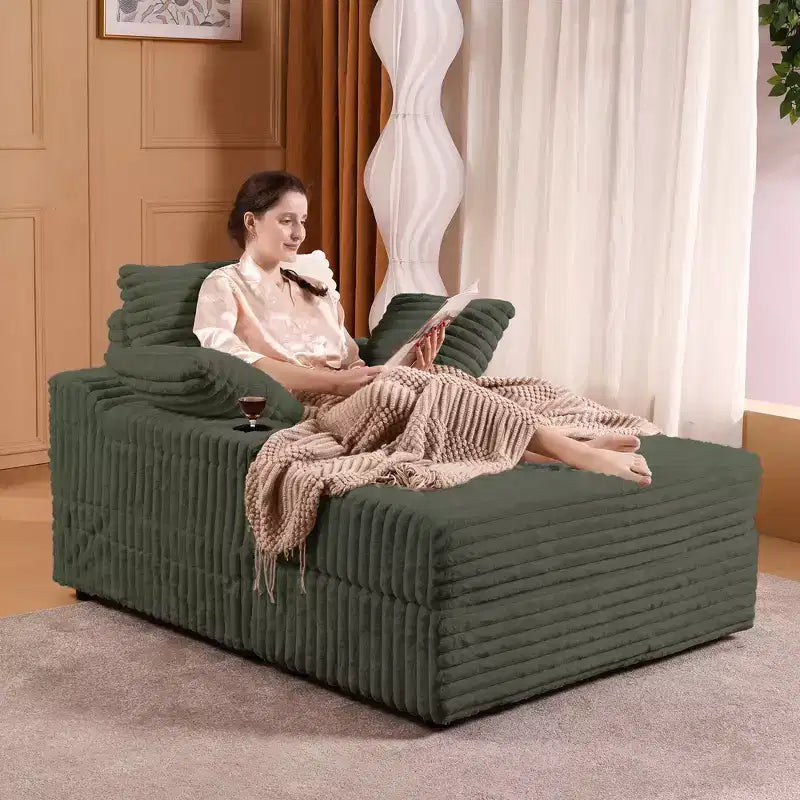 Oversized Chaise Lounge Chair Indoor, Upholstered Corduroy Sofa, Bed Cloud Couch, 3 Pillows, Single Sleeper Sofa, for Living Room, Bedroom