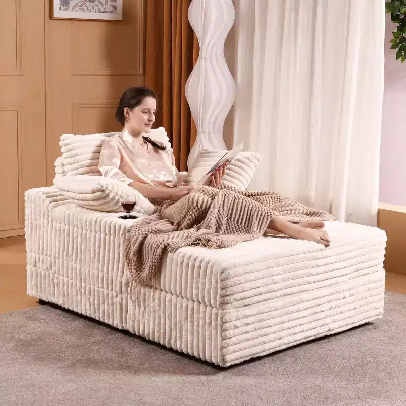 Oversized Chaise Lounge Chair Indoor, Upholstered Corduroy Sofa, Bed Cloud Couch, 3 Pillows, Single Sleeper Sofa, for Living Room, Bedroom
