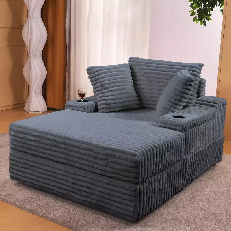 Oversized Chaise Lounge Chair Indoor, Upholstered Corduroy Sofa, Bed Cloud Couch, 3 Pillows, Single Sleeper Sofa, for Living Room, Bedroom