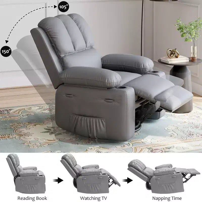 37.4 PU Leather Power Lift Recliner Chair, Adjustable Recliner, Seat Width, Cup Holders, Ergonomic Single Sofa, for Living Room, Bedroom