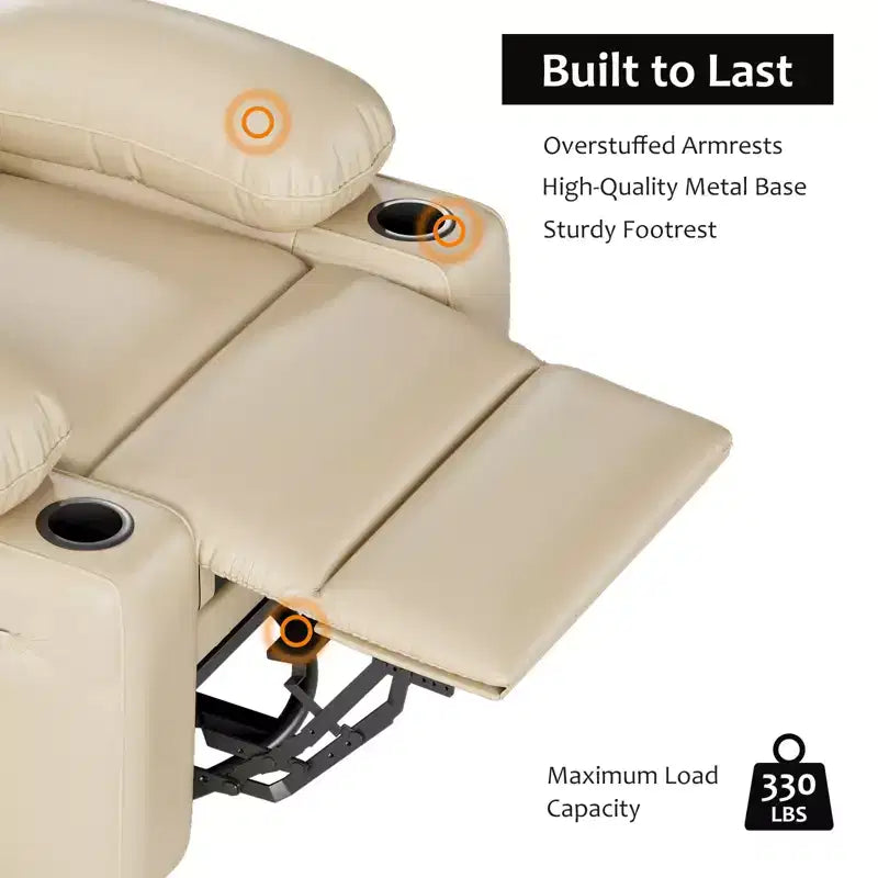 37.4 PU Leather Power Lift Recliner Chair, Adjustable Recliner, Seat Width, Cup Holders, Ergonomic Single Sofa, for Living Room, Bedroom