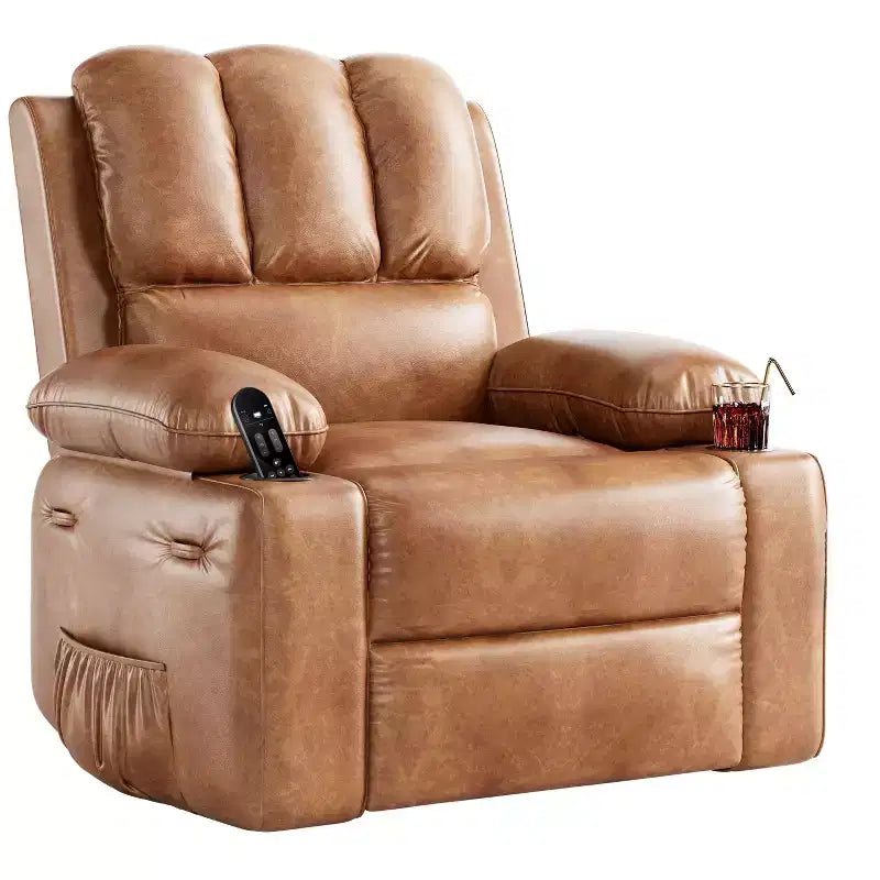 Sillón reclinable eléctrico de piel sintética de 37.4, sillón reclinable ajustable, ancho de asiento, portavasos, sofá individual ergonómico, para sala de estar, dormitorio