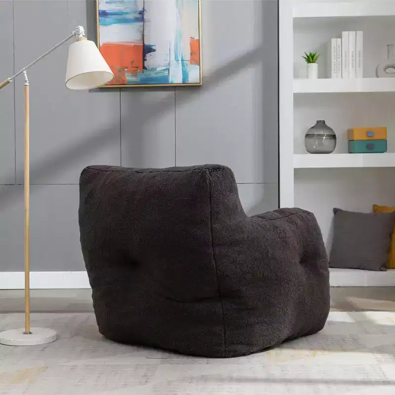 Large Dark Gray Bean Bag Sofa Chair with Side Pocket, Plush Floor Lounger for Adults, Ideal for Gaming and Reading