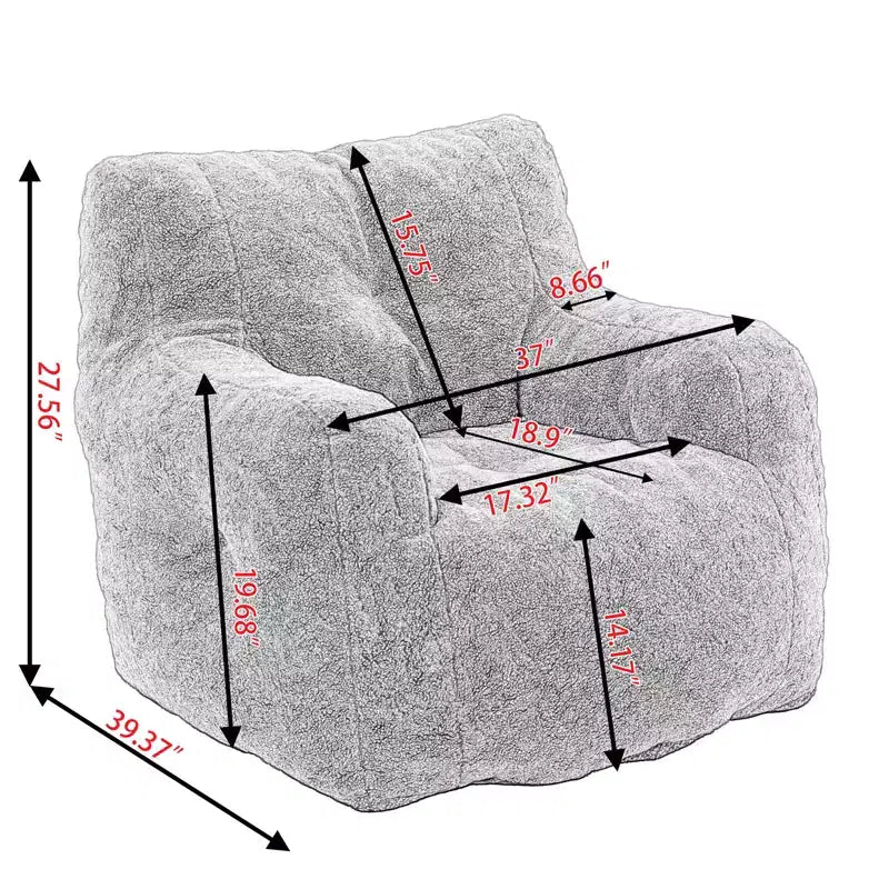 Large Dark Gray Bean Bag Sofa Chair with Side Pocket, Plush Floor Lounger for Adults, Ideal for Gaming and Reading